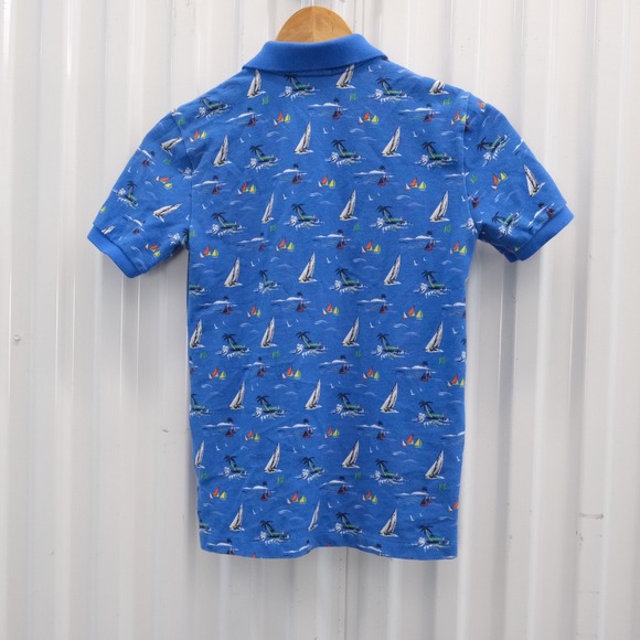 Polo Ralph Lauren Kids Sailboat Palm Tree Print Polo Shirt M 10-12 Blue - Picture 2 of 6